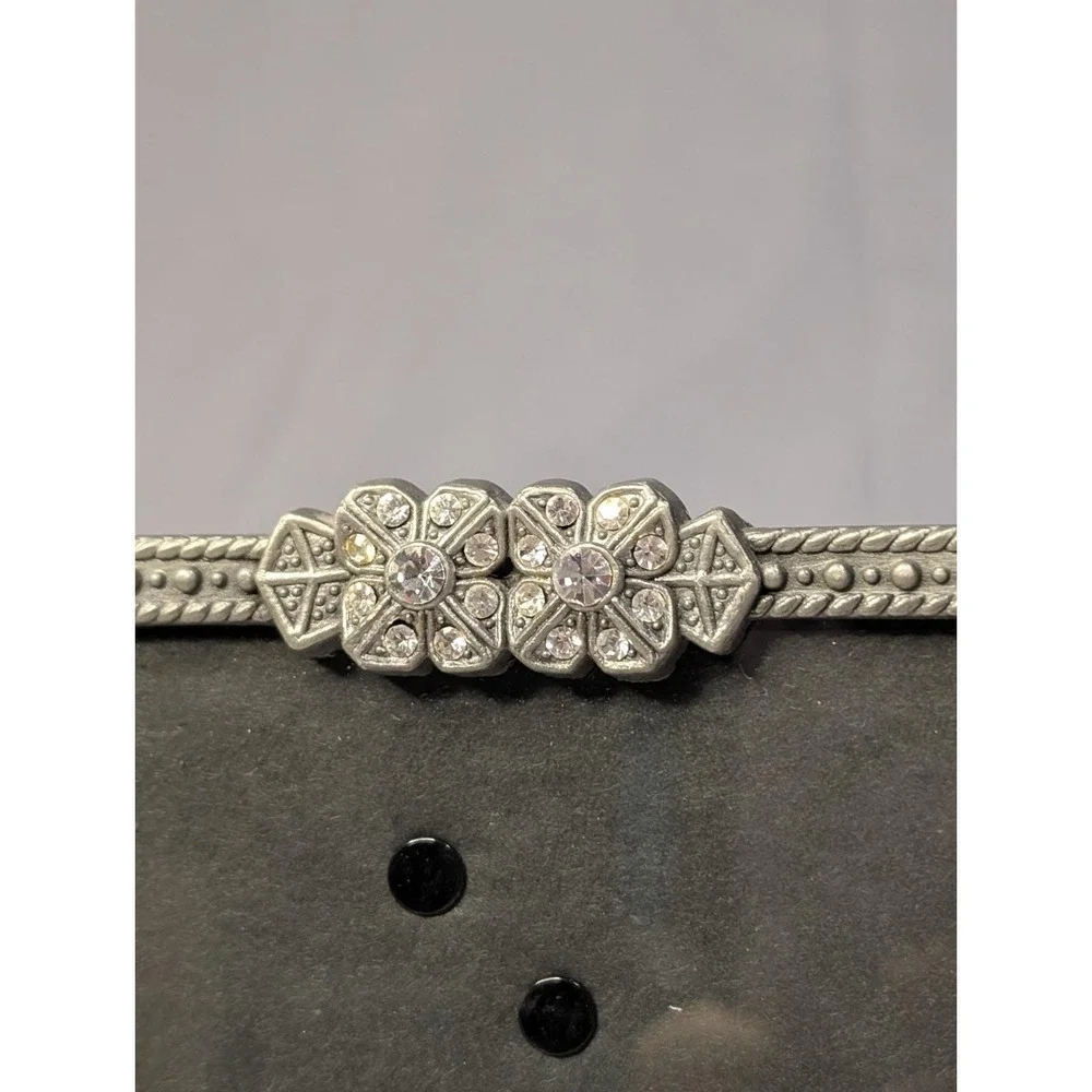 Vintage Elsa 2000 Pewter Rhinestone Flower & Vine 4X6 Picture Frame Photo